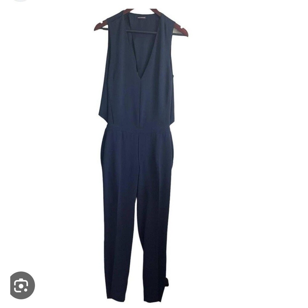 Club Monaco Size S Womens Navy Blue Stretch Waist Jumpsuit - EUC Open Back